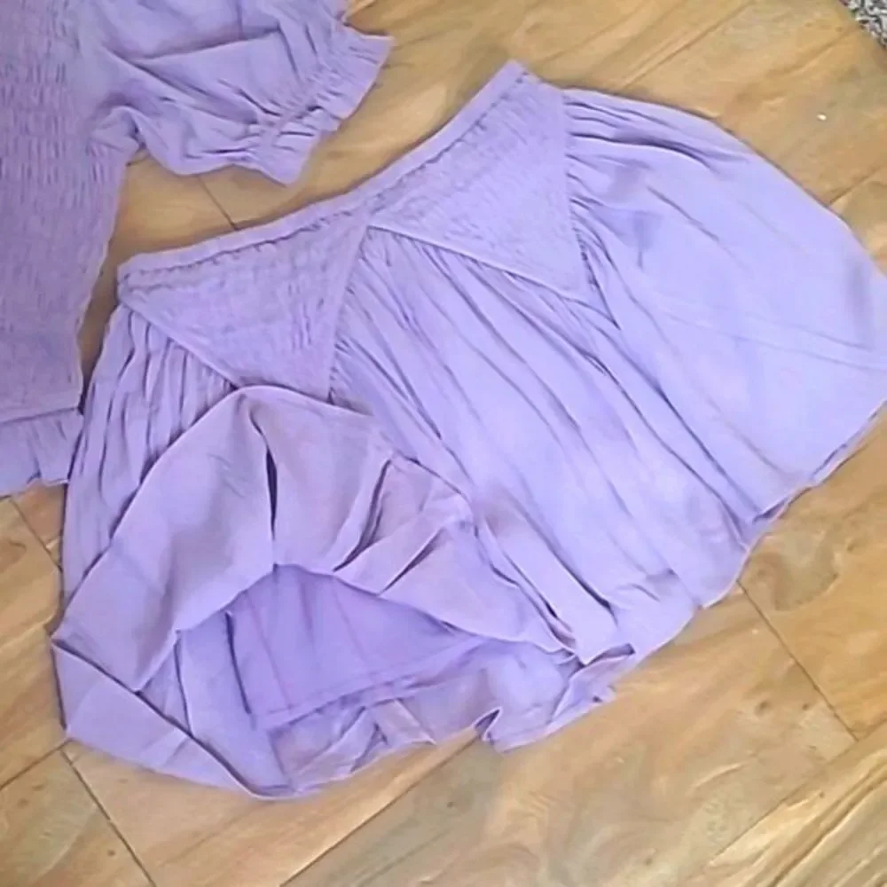 Lavendar Matching Set  Smocked Top Skirt Feminine Frilly Boho Outfit